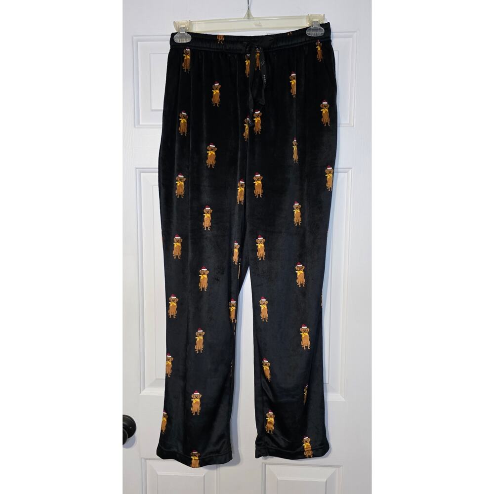 Perry Ellis Portfolio Mens Pajama Bottoms Dogs Christmas Size M Black